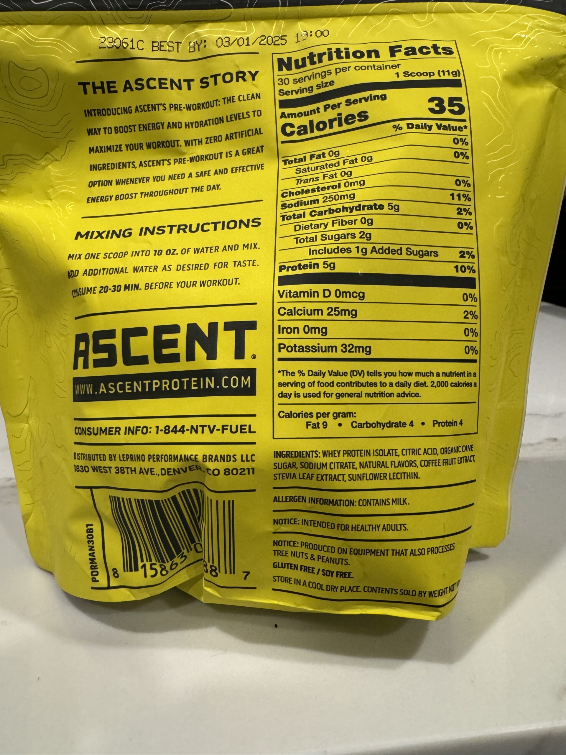 Ascent Pre-Workout Review Nutrition Facts